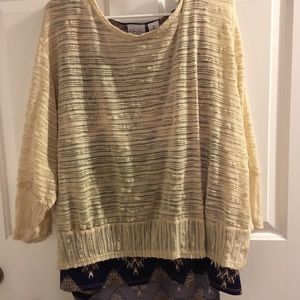 Textured sweater layered over tank